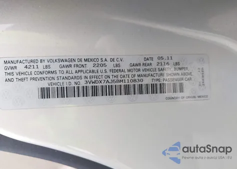 2011 Volkswagen Jetta 2.5L Se from USA, damaged, VIN 3VWDX7AJ5BM110830